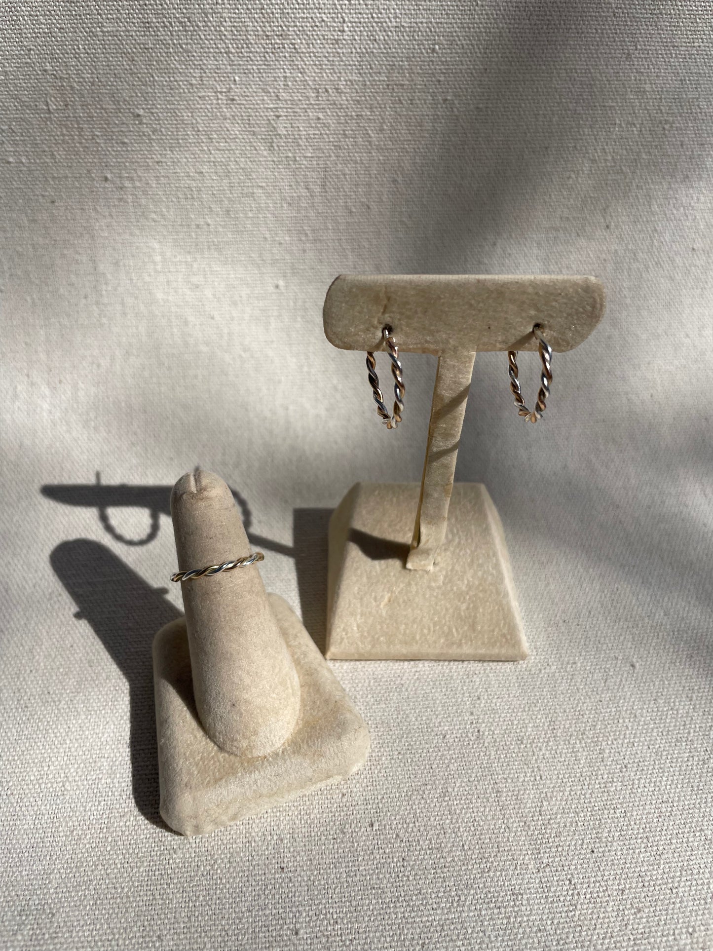 Sterling Silver and Solid 14k Gold Hand Spun Twisted Demi Hoop Earrings