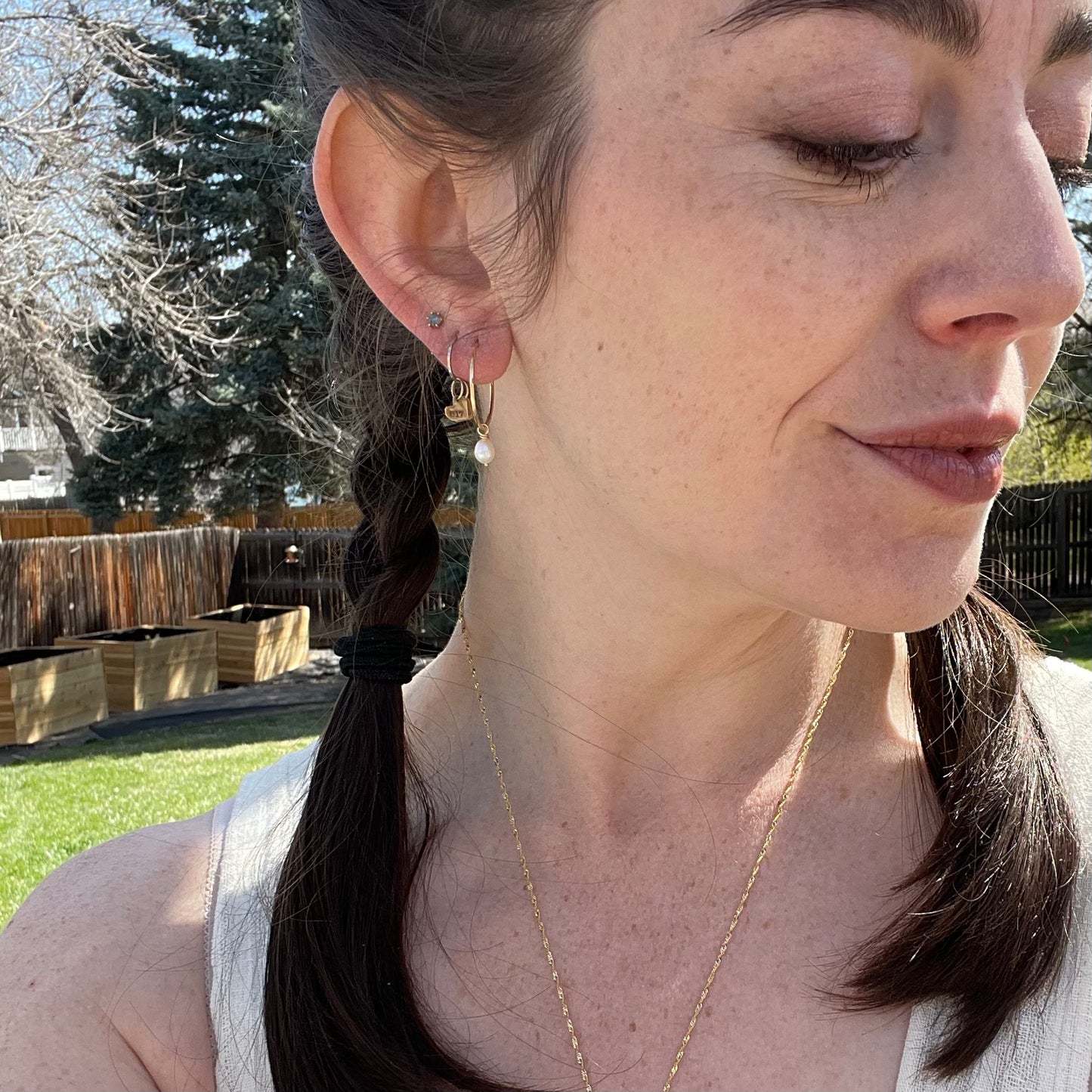 Solid 14k Gold Seamless Hoops with Fresh Water Pearl