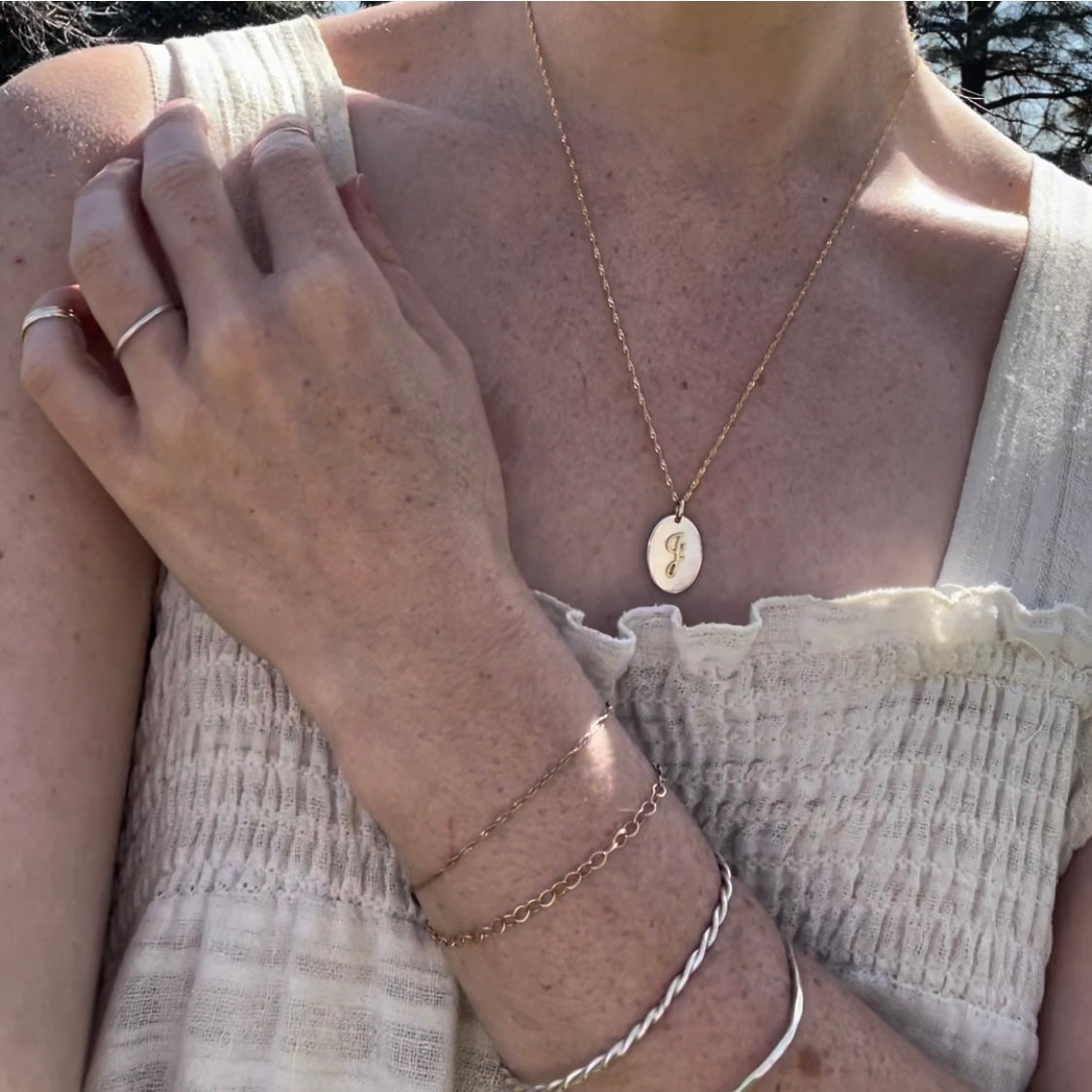 Initial Charm in Solid 14k Gold and Sterling Silver