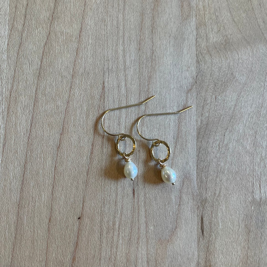 Solid 14k Gold Handmade Hoop with Fresh Water Pearl