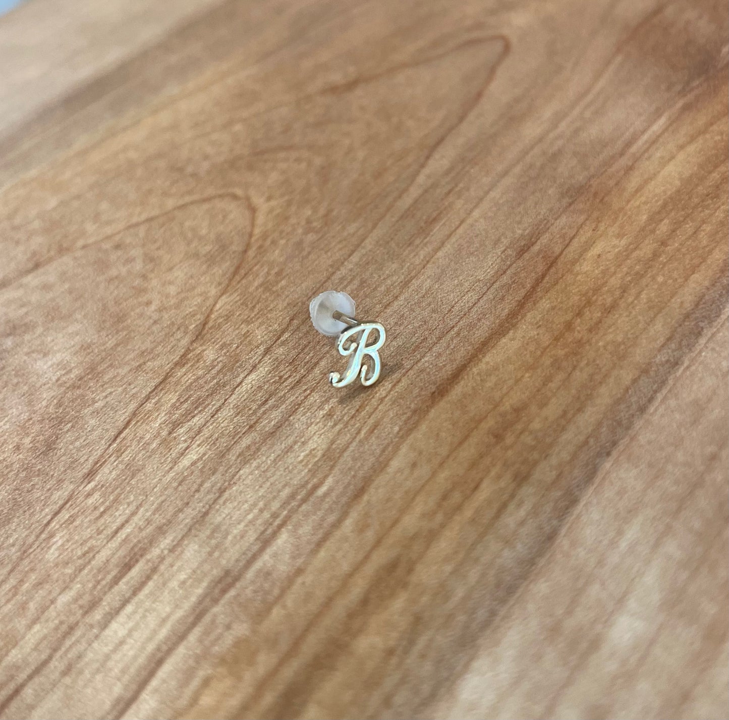 Tiny Initial Stud in Solid 14k Gold