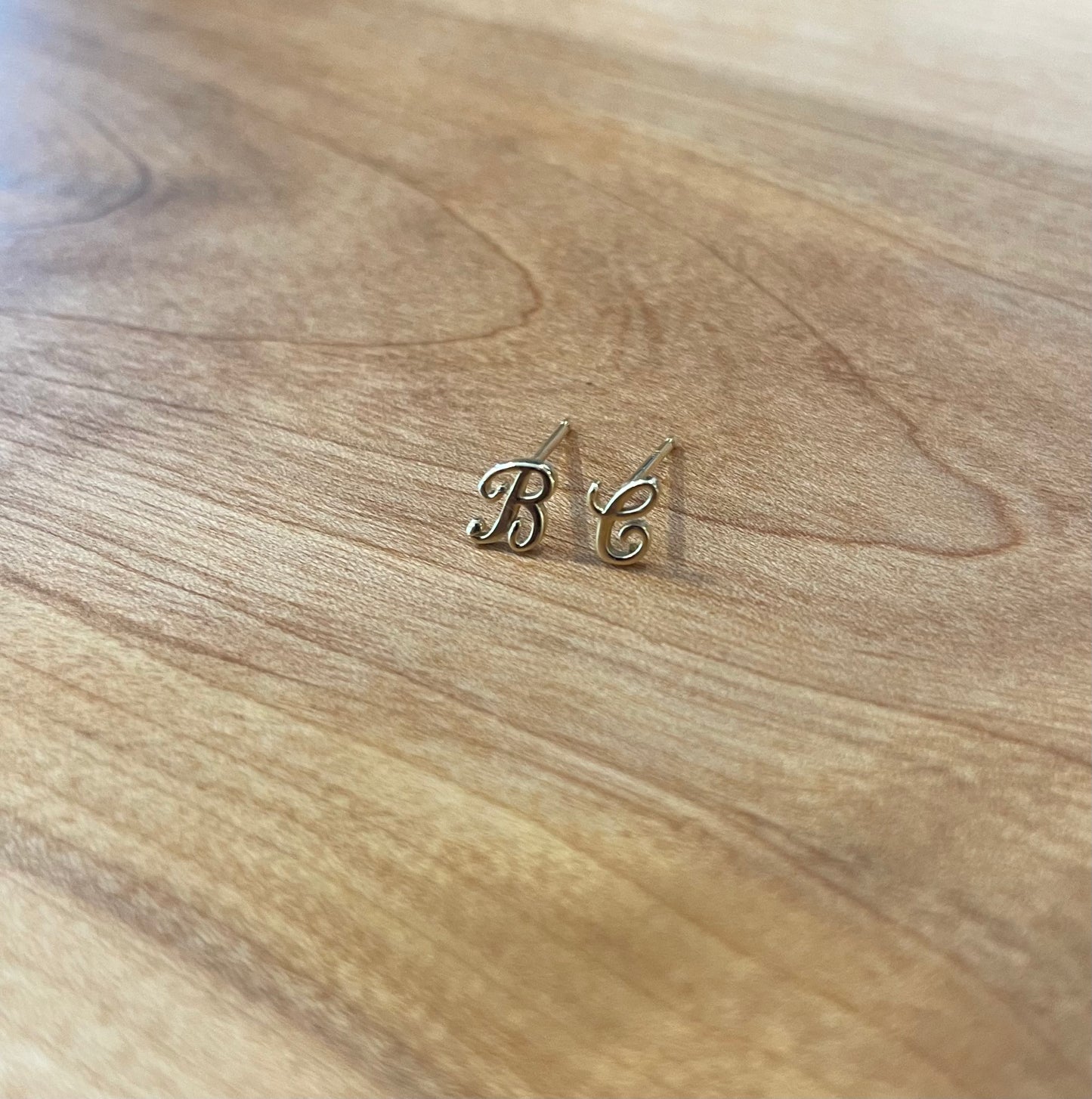 Tiny Initial Stud in Solid 14k Gold