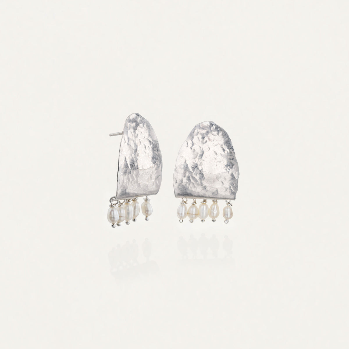 Hammered Forged Earrings with Pearls