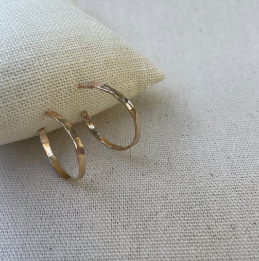 Organically Shaped Hammered Hoop Earrings
