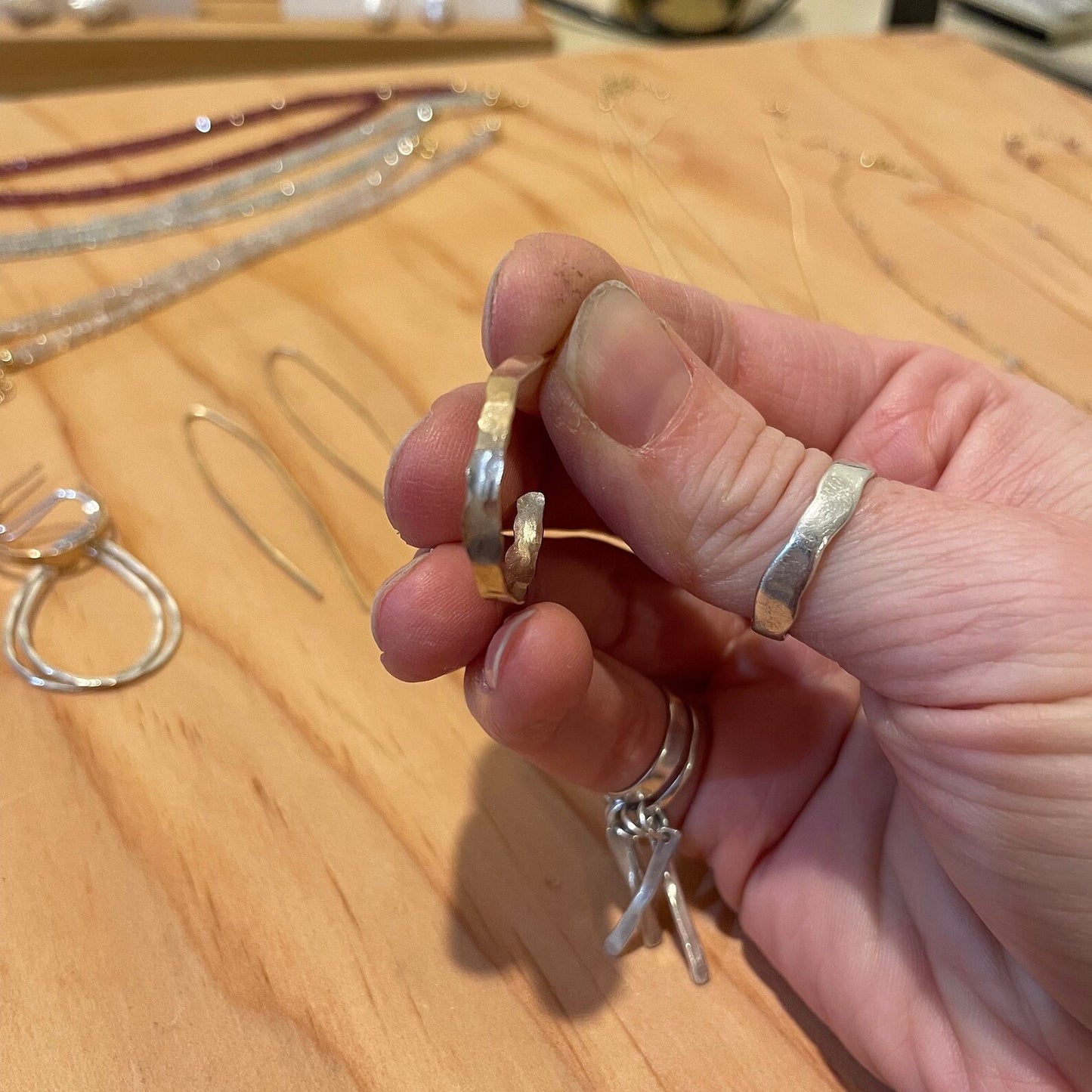 Organically Shaped Hammered Hoop Earrings