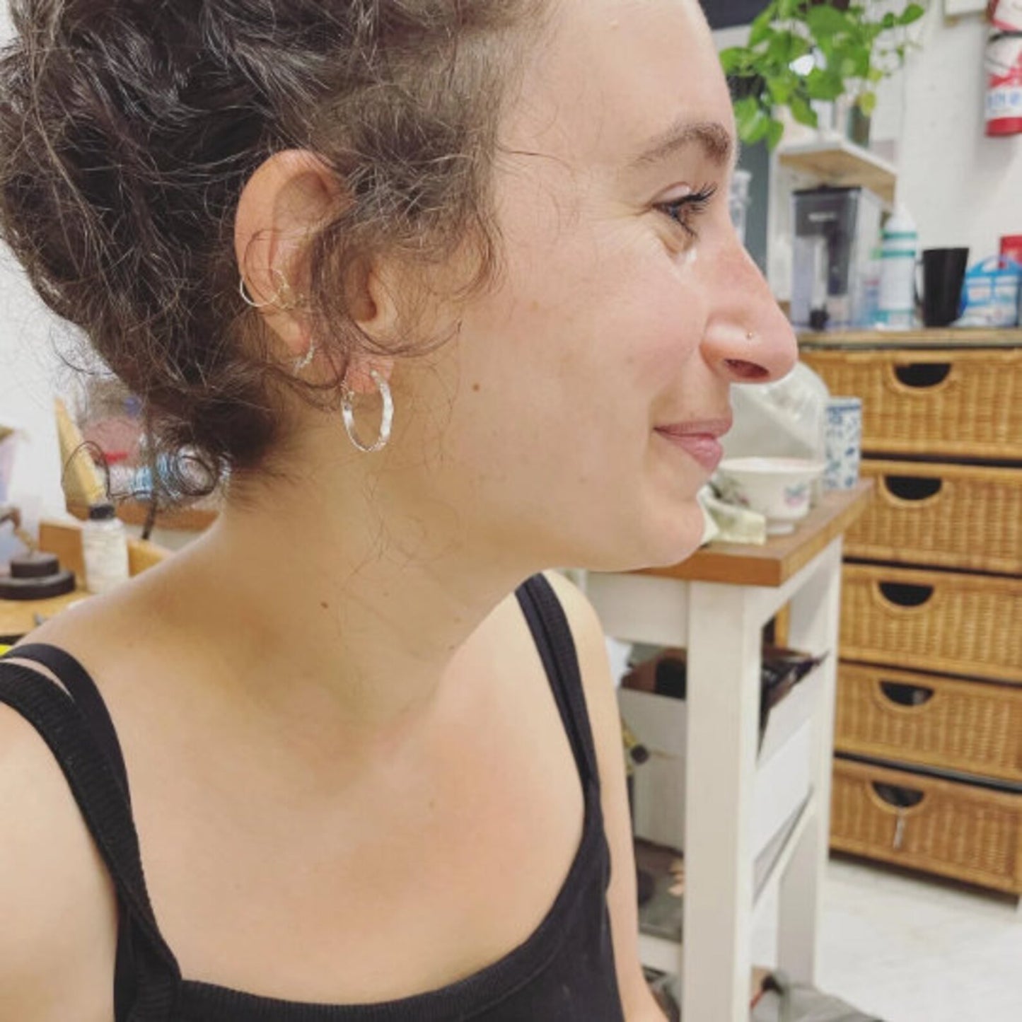 Organically Shaped Hammered Hoop Earrings