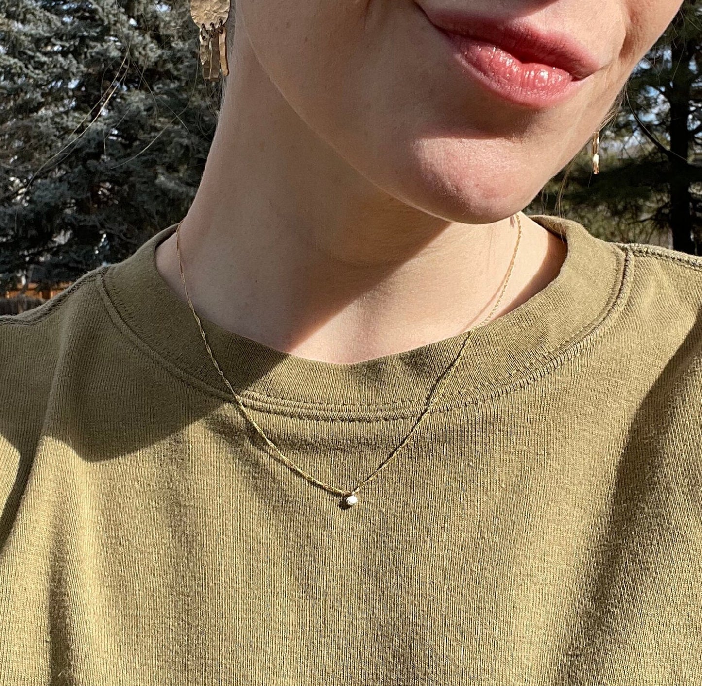 Solid 14k Gold Bezel Set Diamond Necklace