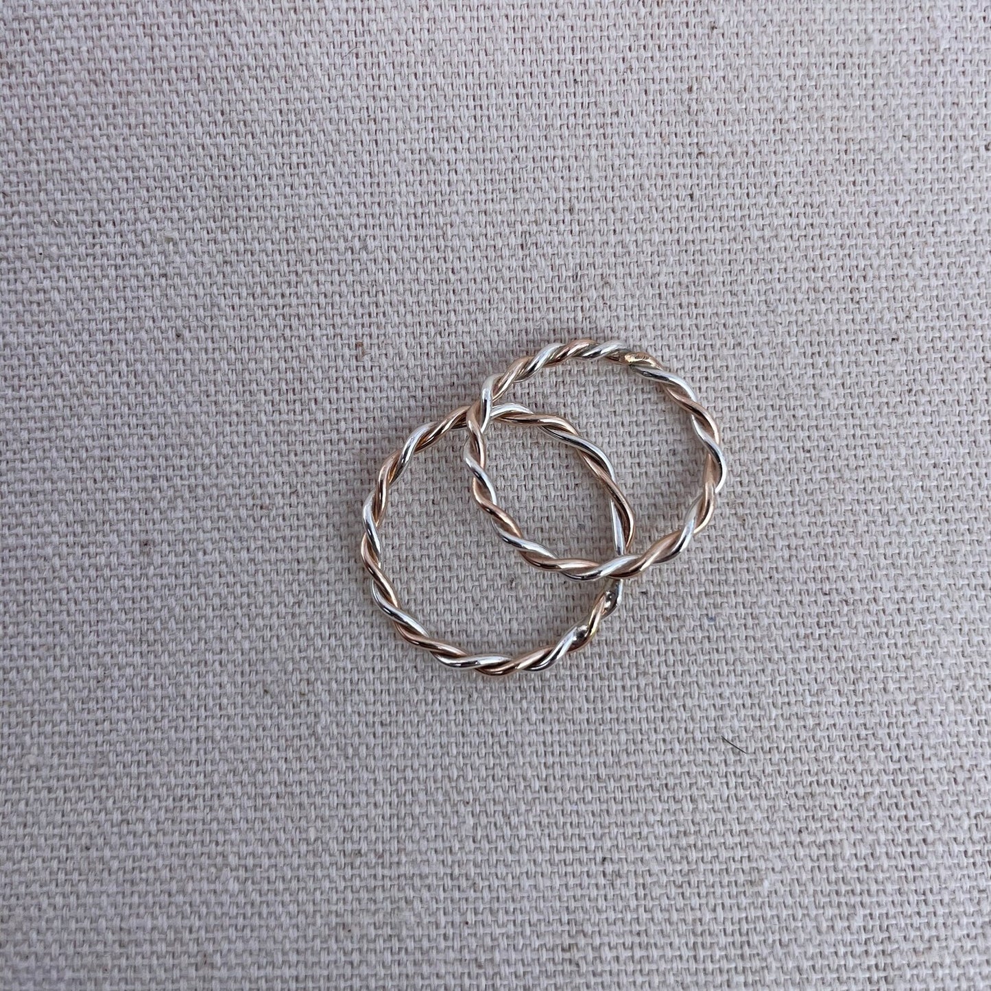 Sterling Silver & 14k Solid Gold Hand-Spun Twisted Stacking Ring