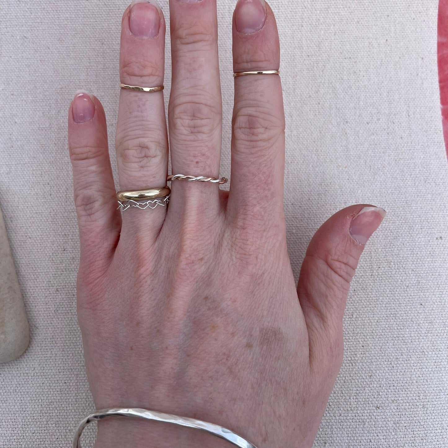 Sterling Silver & 14k Solid Gold Hand-Spun Twisted Stacking Ring