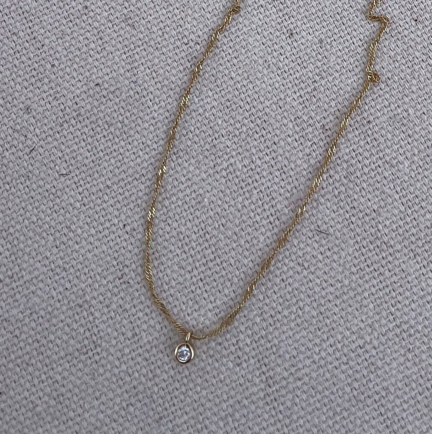 Solid 14k Gold Bezel Set Diamond Necklace