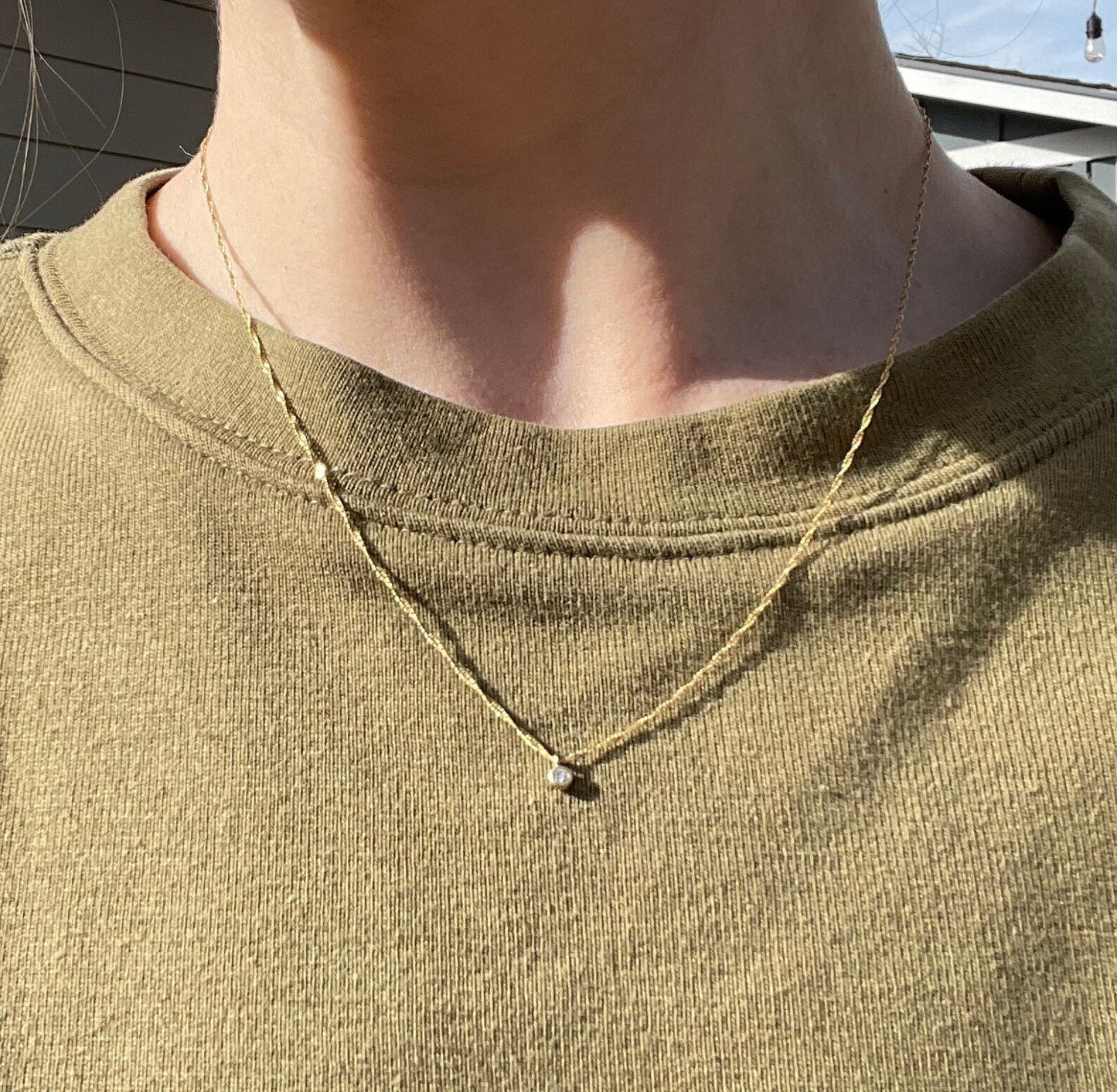 Solid 14k Gold Bezel Set Diamond Necklace