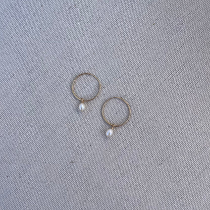 Solid 14k Gold Seamless Hoops with Fresh Water Pearl