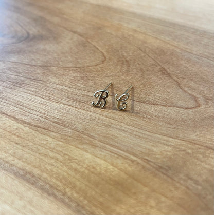 Tiny Initial Stud in Solid 14k Gold