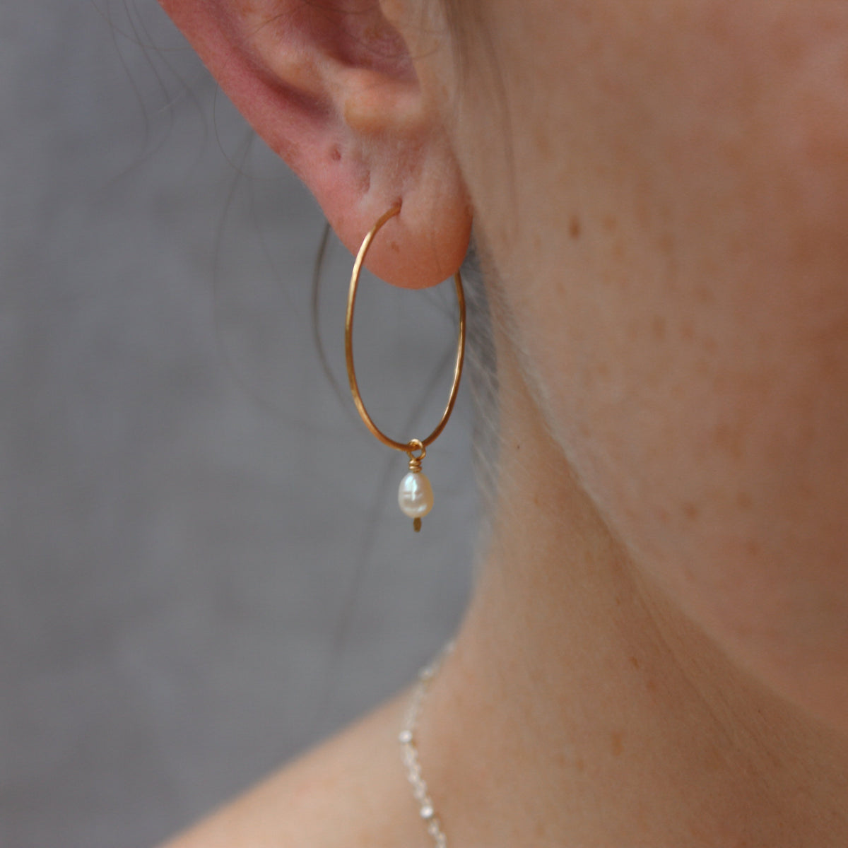 Whisper Hoops with Fresh Water Pearl Charm