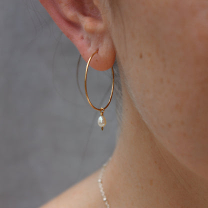 Whisper Hoops with Fresh Water Pearl Charm