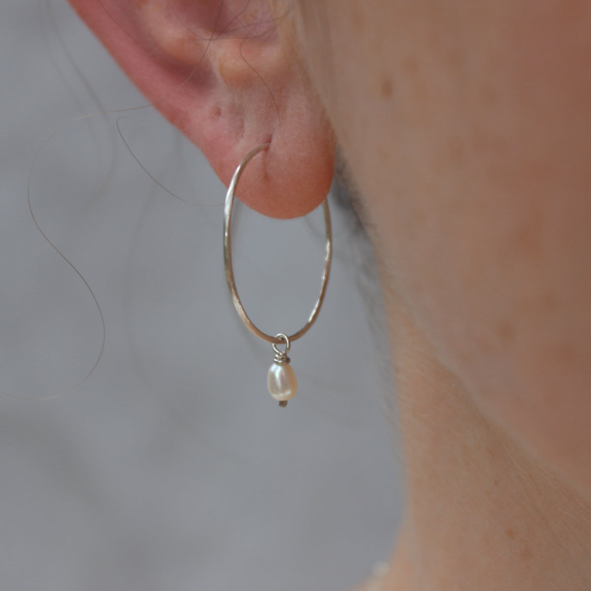 Whisper Hoops with Fresh Water Pearl Charm