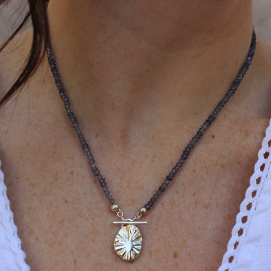 Amulet Toggle Iolite Necklace with Radiant Sunburst
