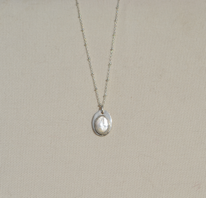 Bezel Set Pearl Necklace in Sterling Silver