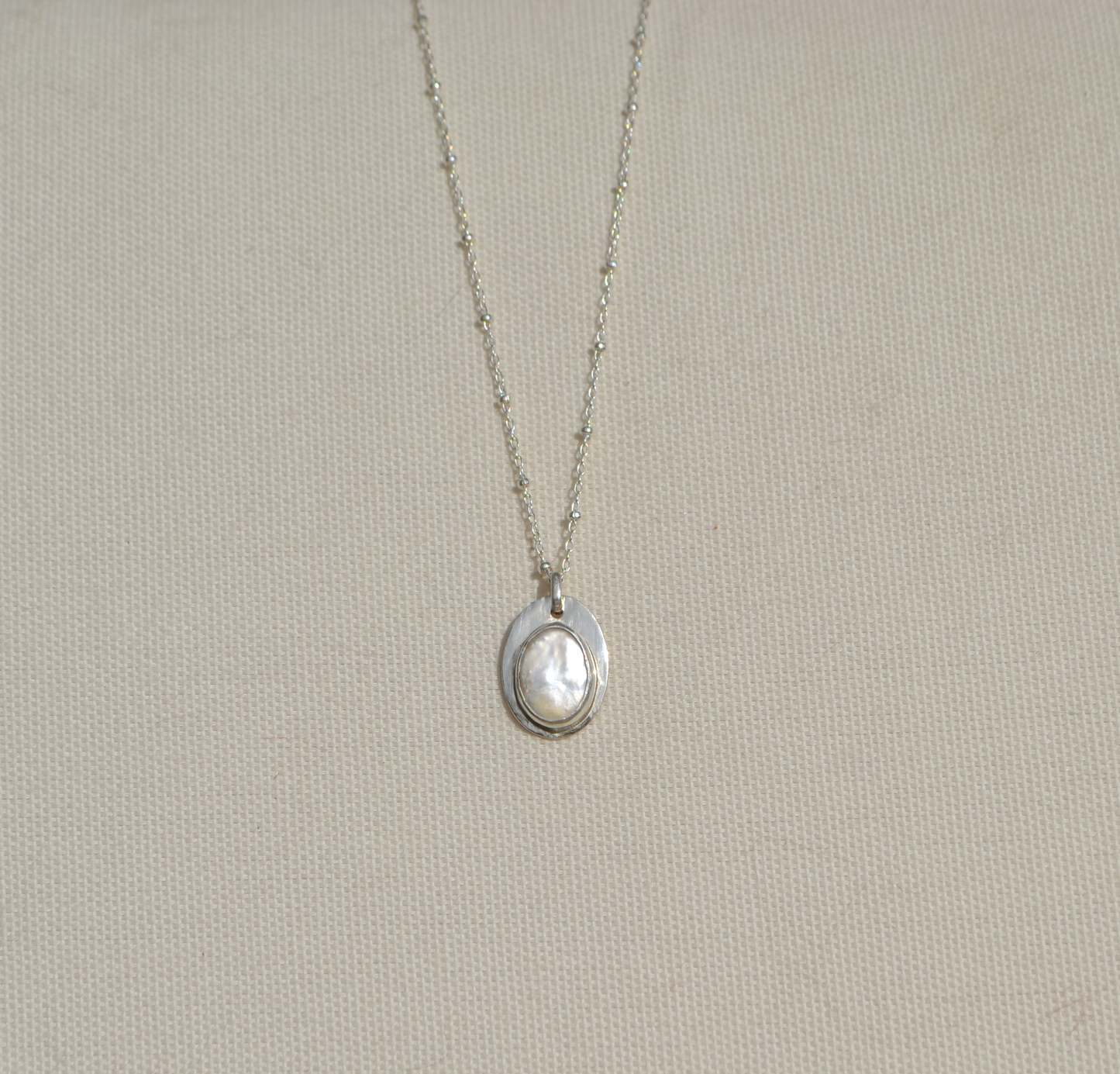 Bezel Set Pearl Necklace in Sterling Silver