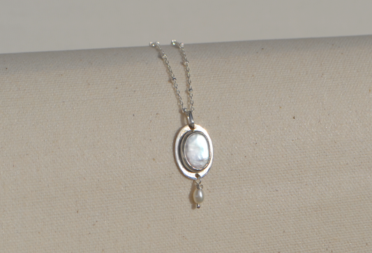 Bezel Set Pearl Necklace in Sterling Silver