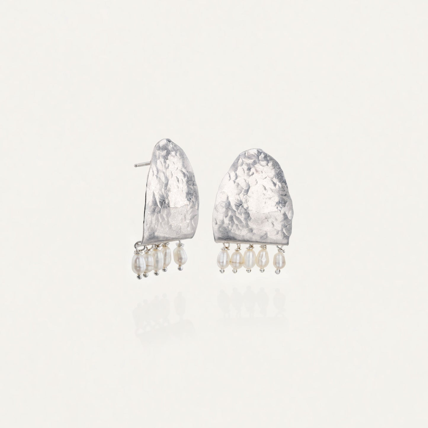 Hammered Forged Earrings with Pearls