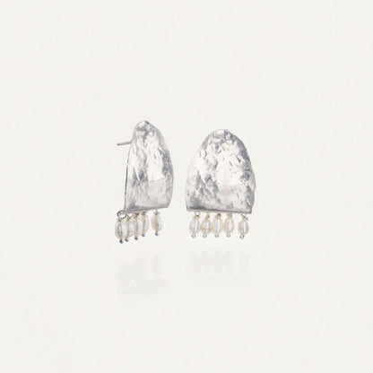 Hammered Forged Earrings with Pearls