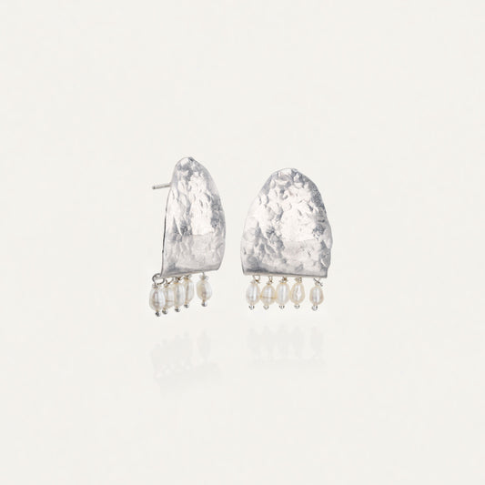 Hammered Forged Earrings with Pearls