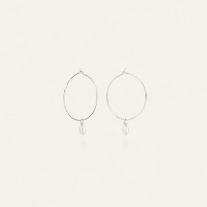 Whisper Hoops with Fresh Water Pearl Charm
