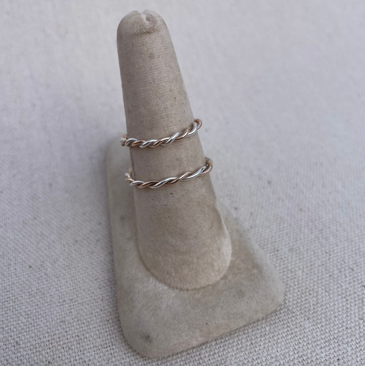Sterling Silver & 14k Solid Gold Hand-Spun Twisted Stacking Ring