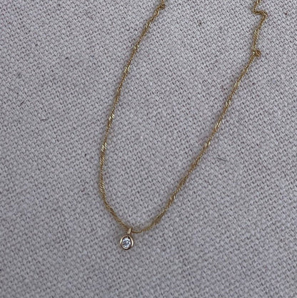 Solid 14k Gold Bezel Set Diamond Necklace