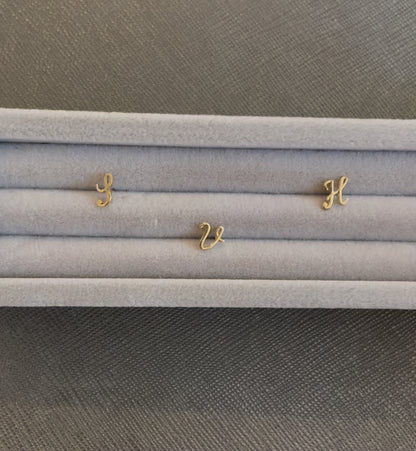 Tiny Initial Stud in Solid 14k Gold